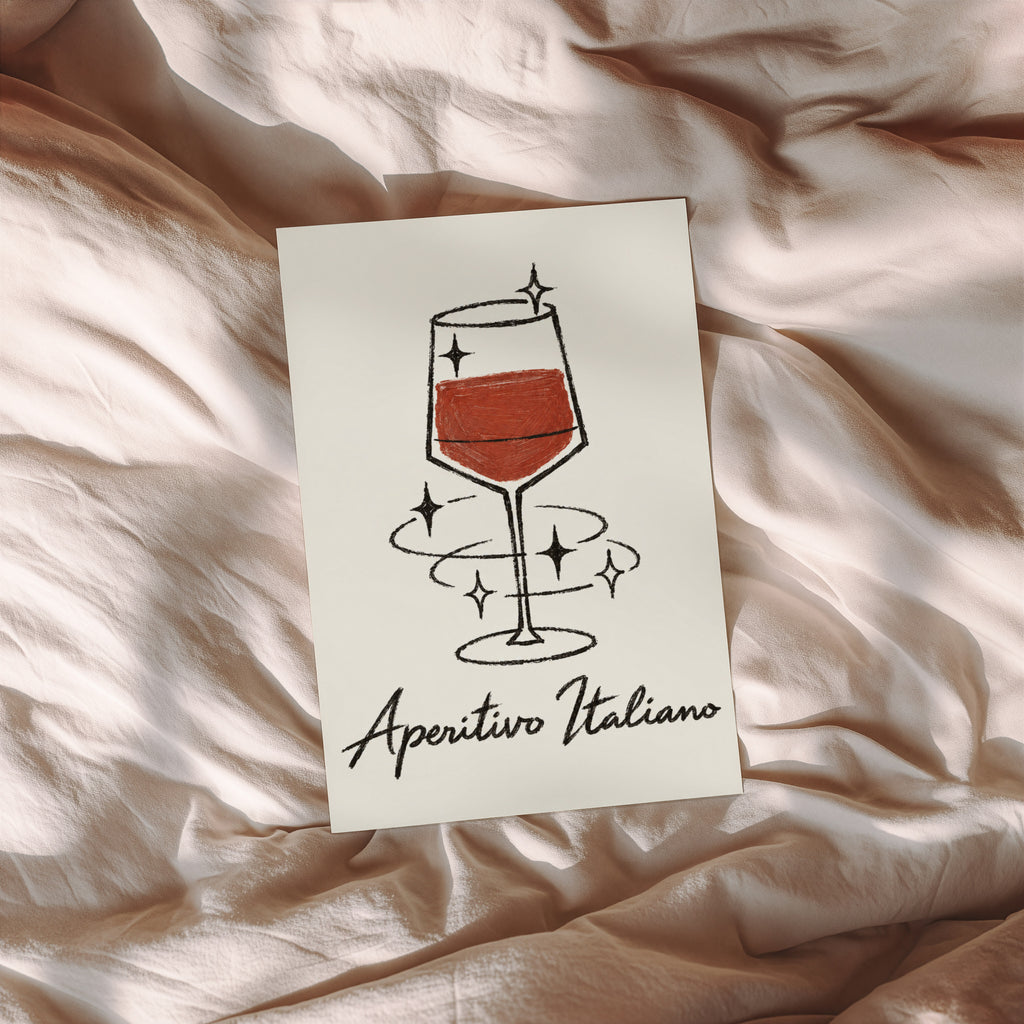Vintage Aperitivo Italiano Print Poster, Red Wine Glass