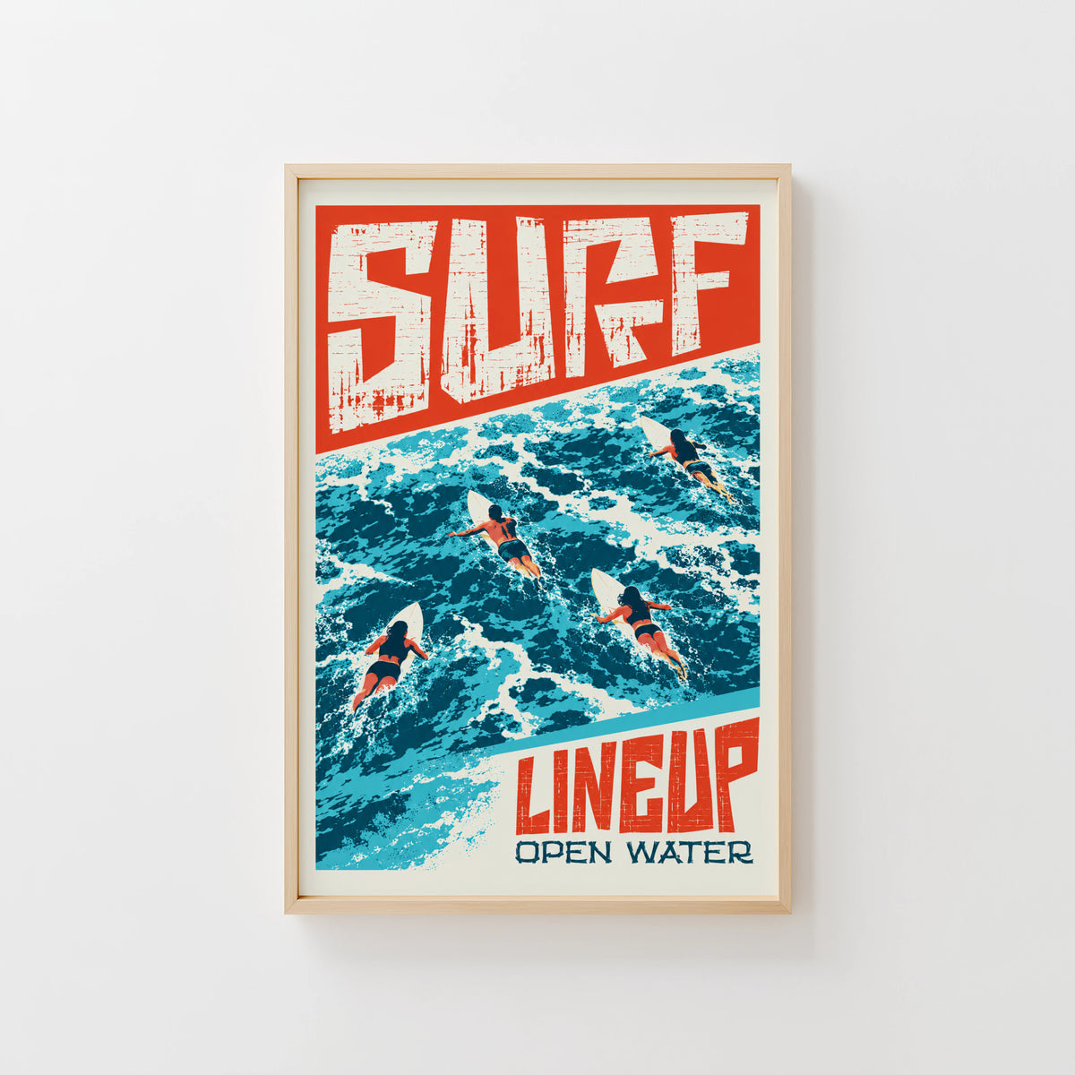 Vintage Surf Lineup Print, Retro Surfing Poster