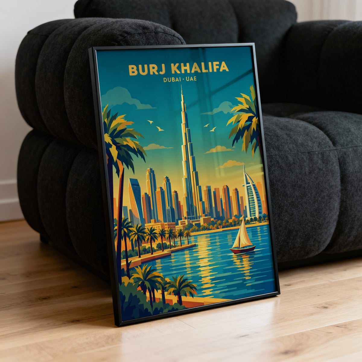 Vintage Dubai Poster, Burj Khalifa Wall Art, UAE Print