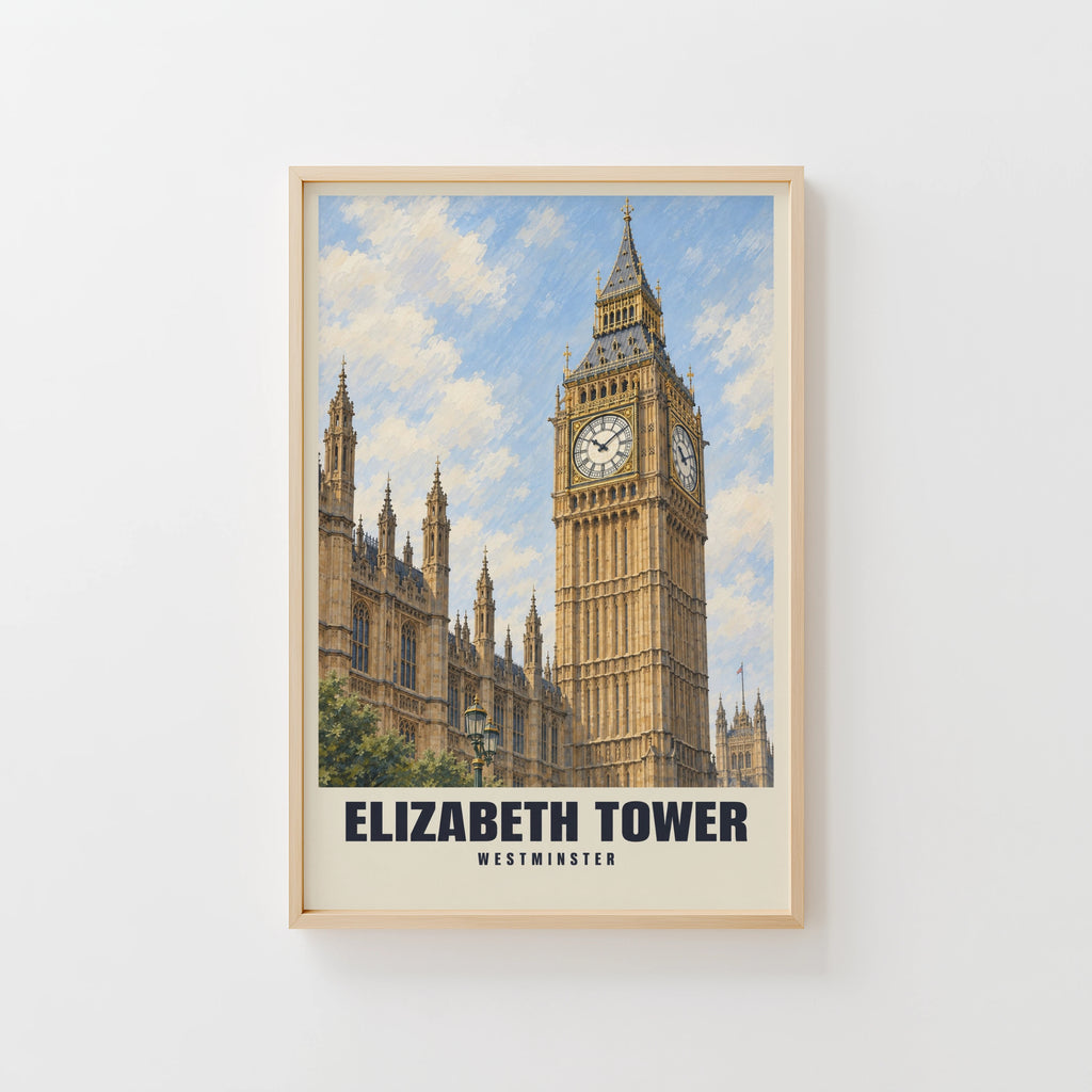 Vintage Elizabeth Tower London Poster, Westminster Print