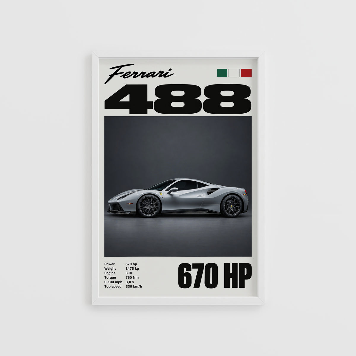 Vintage Ferrari 488 Print, Supercar Wall Art