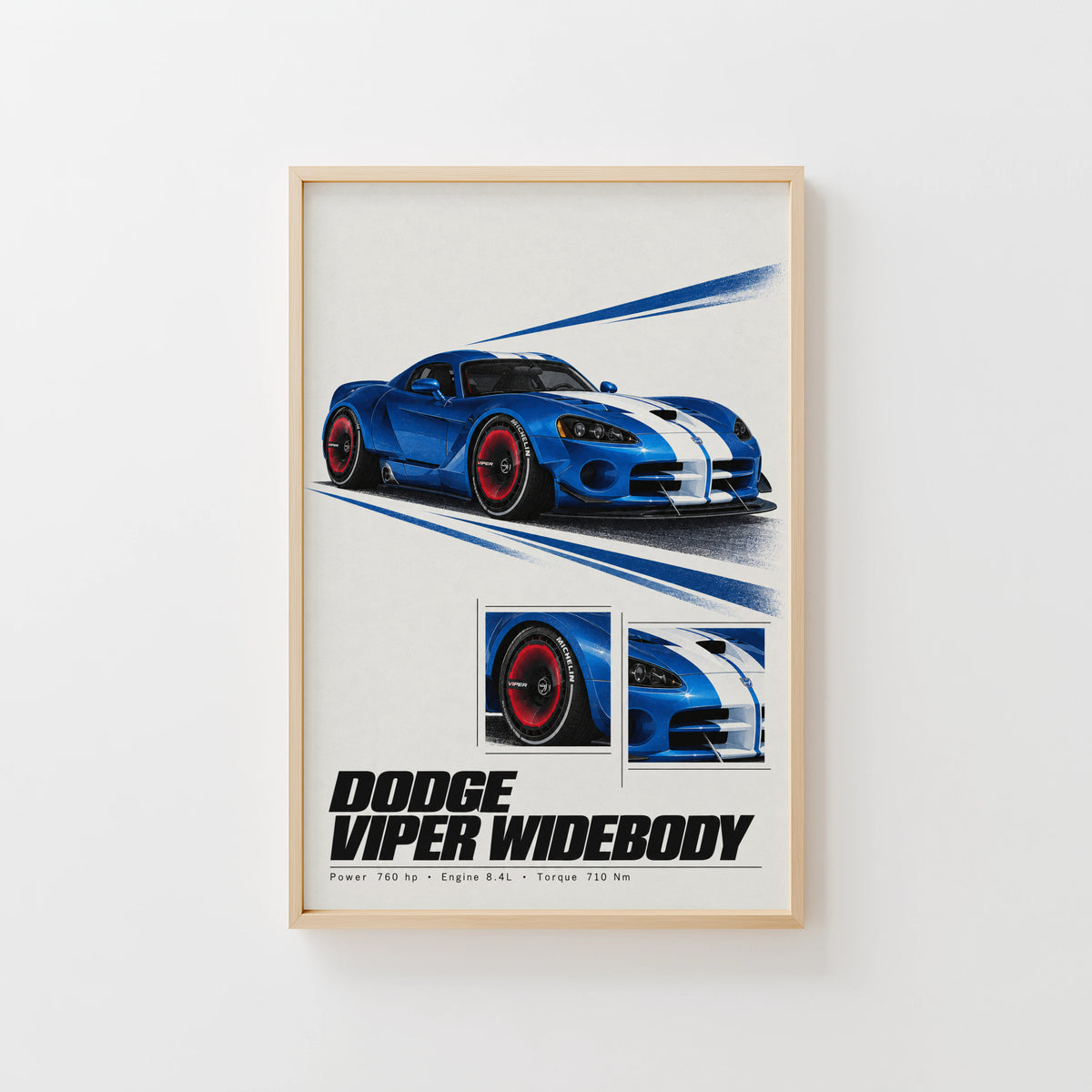 Vintage Dodge Viper Widebody Print, Car Wall Art