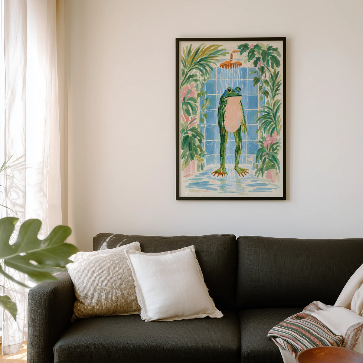Vintage Frog Shower Print and Poster, Bathroom Art
