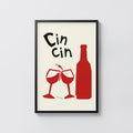 Vintage Cin Cin Red Wine Print Poster, Kitchen Wall Art