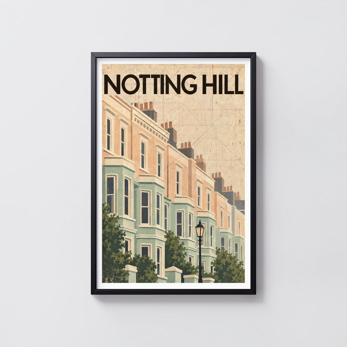Vintage Notting Hill London Poster, Terraced Houses Print