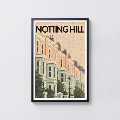 Vintage Notting Hill London Poster, Terraced Houses Print