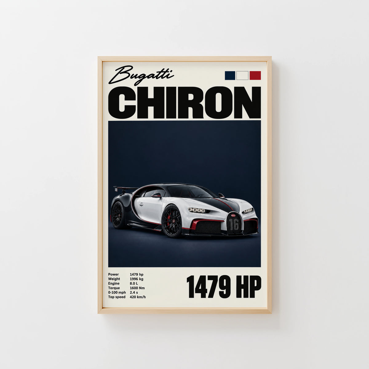 Vintage Bugatti Chiron Print, Supercar Wall Art