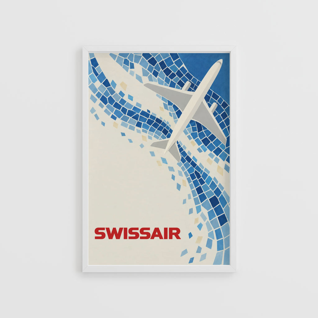 Vintage Swissair Poster, Blue Mosaic Wall Art