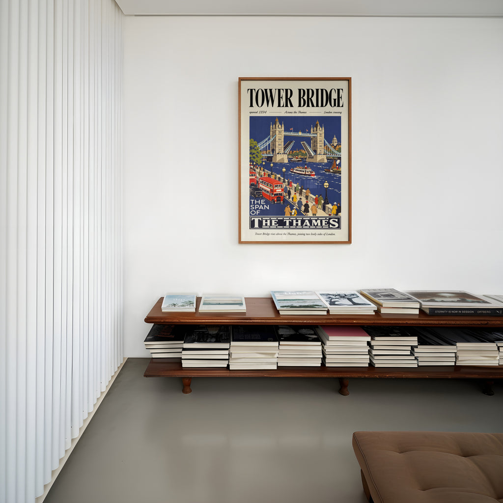 Vintage Tower Bridge Poster, London Wall Art, Thames Print