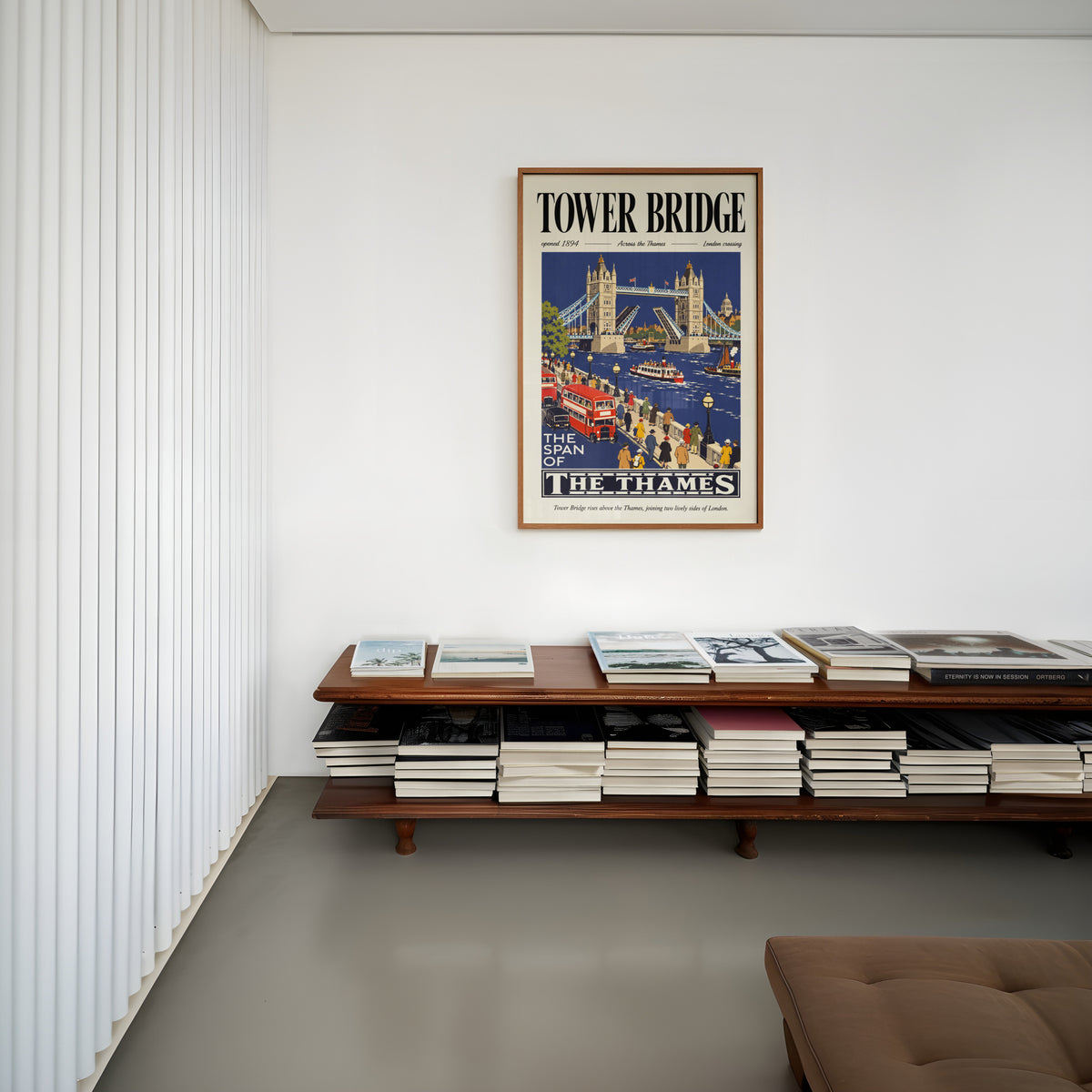 Vintage Tower Bridge Poster, London Wall Art, Thames Print