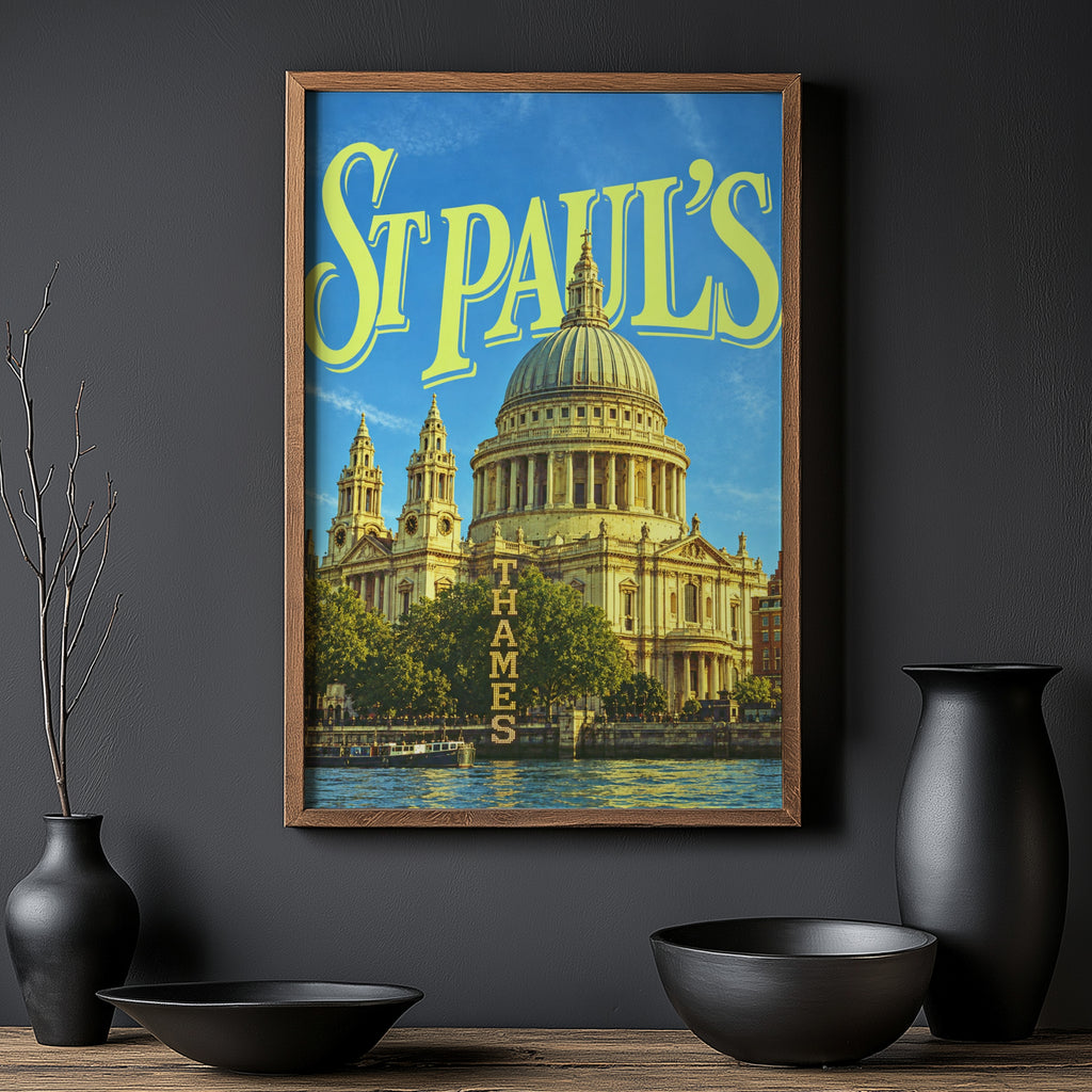 Vintage St Pauls Cathedral Poster, London Wall Art Print