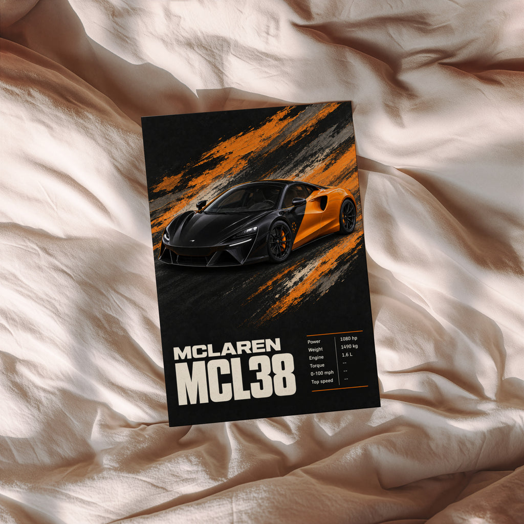 Vintage McLaren MCL38 Supercar Print, Car Wall Art
