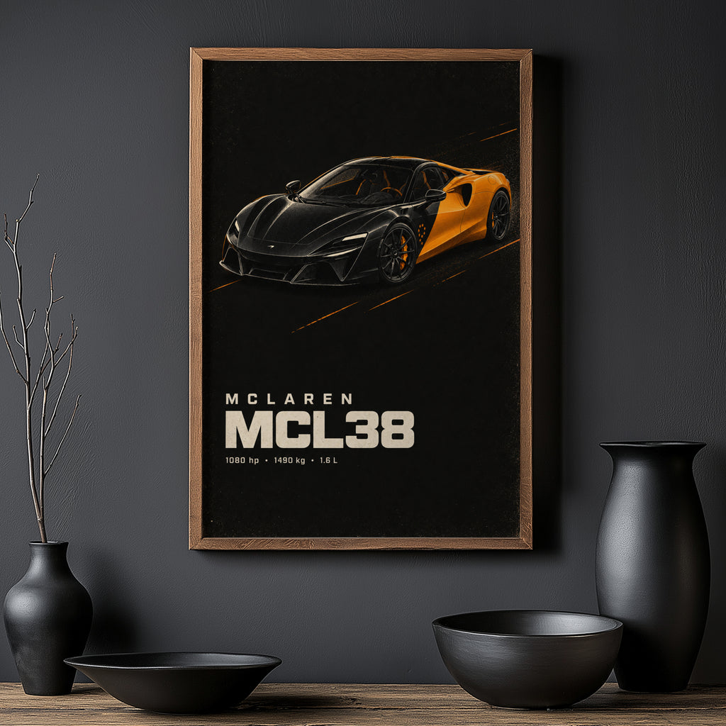 Vintage McLaren MCL38 Print, Supercar Wall Art