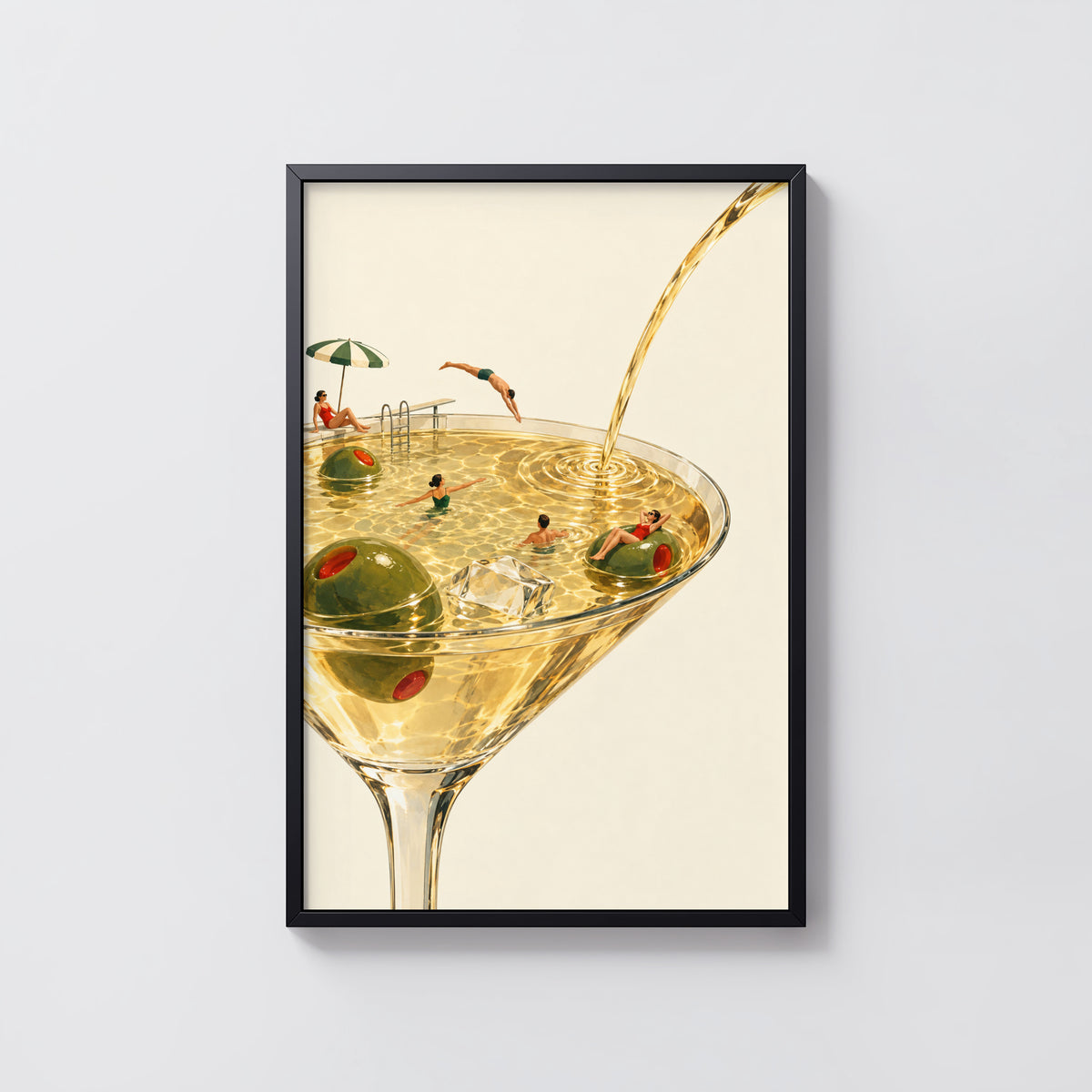 Vintage Martini Pool Print Poster, Cocktail Wall Art