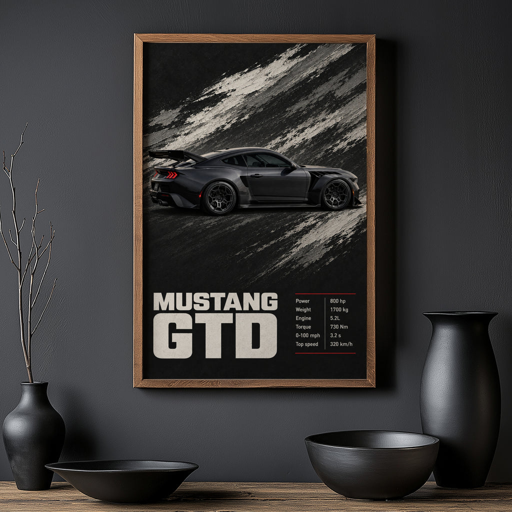 Vintage Mustang GTD Print, Muscle Car Wall Art