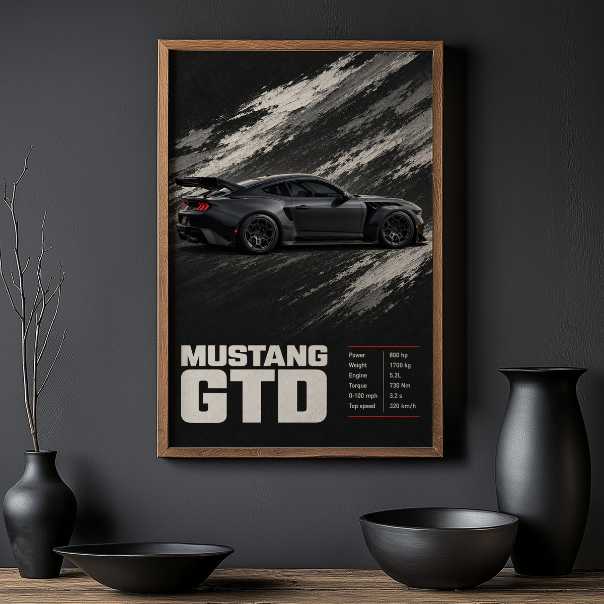 Vintage Mustang GTD Print, Muscle Car Wall Art