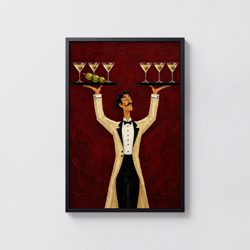 Vintage Martini Waiter Print Poster, Cocktail Wall Art