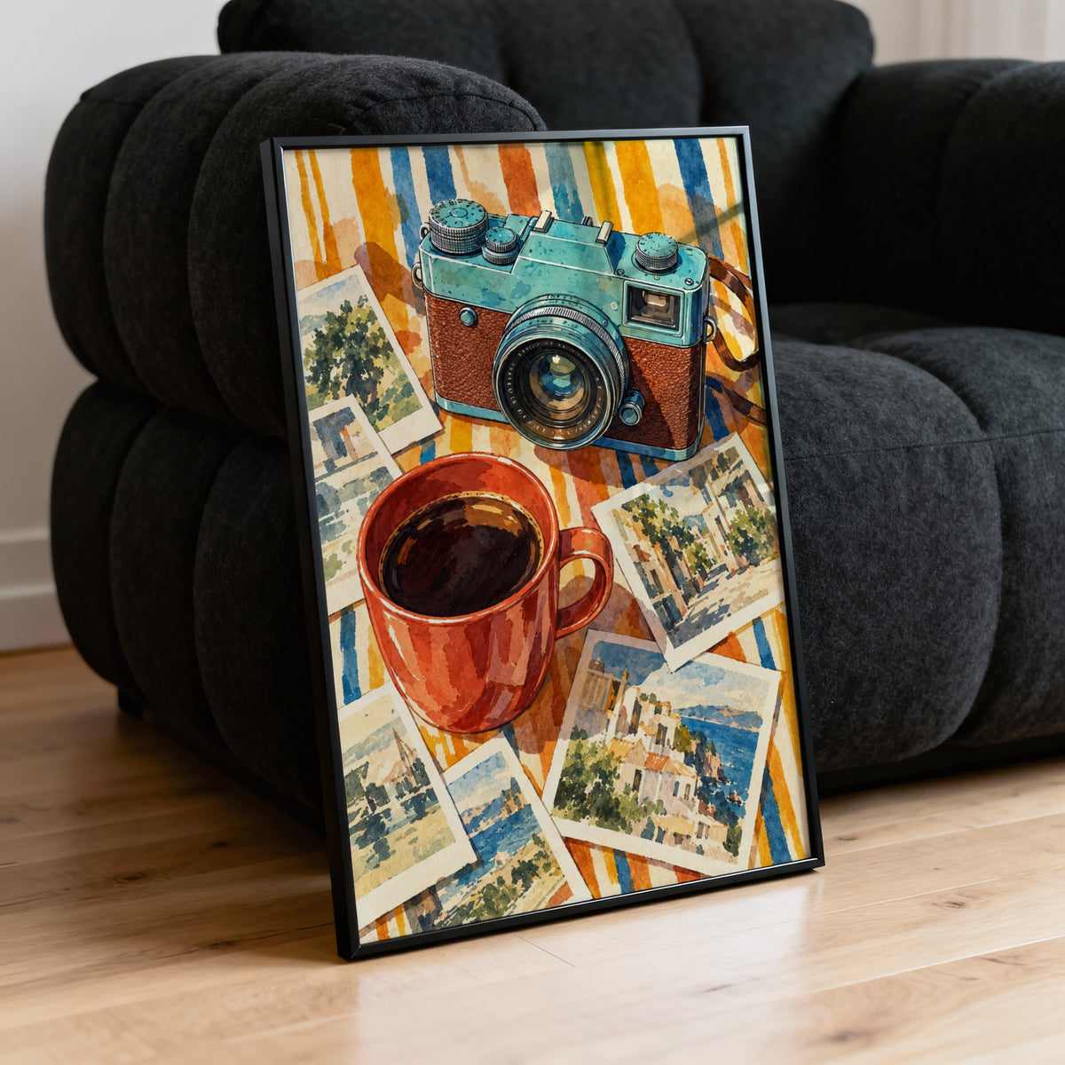 Vintage Coffee Print Poster, Retro Camera Wall Art