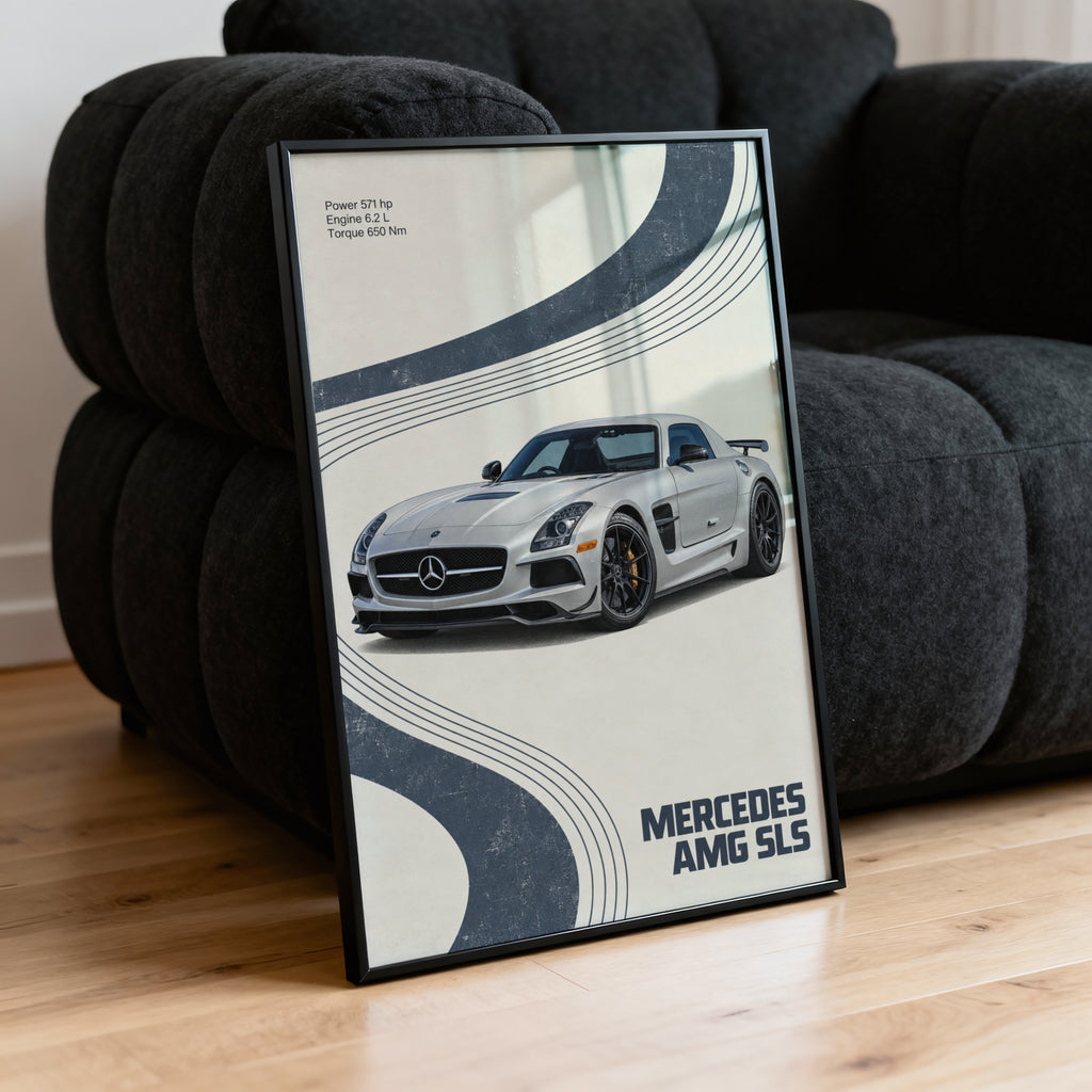 Vintage Mercedes AMG SLS Print, Supercar Wall Art