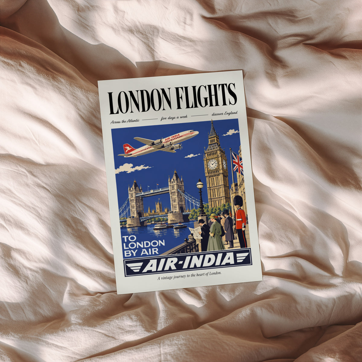 Vintage London Poster, Air-India Travel Wall Art Print
