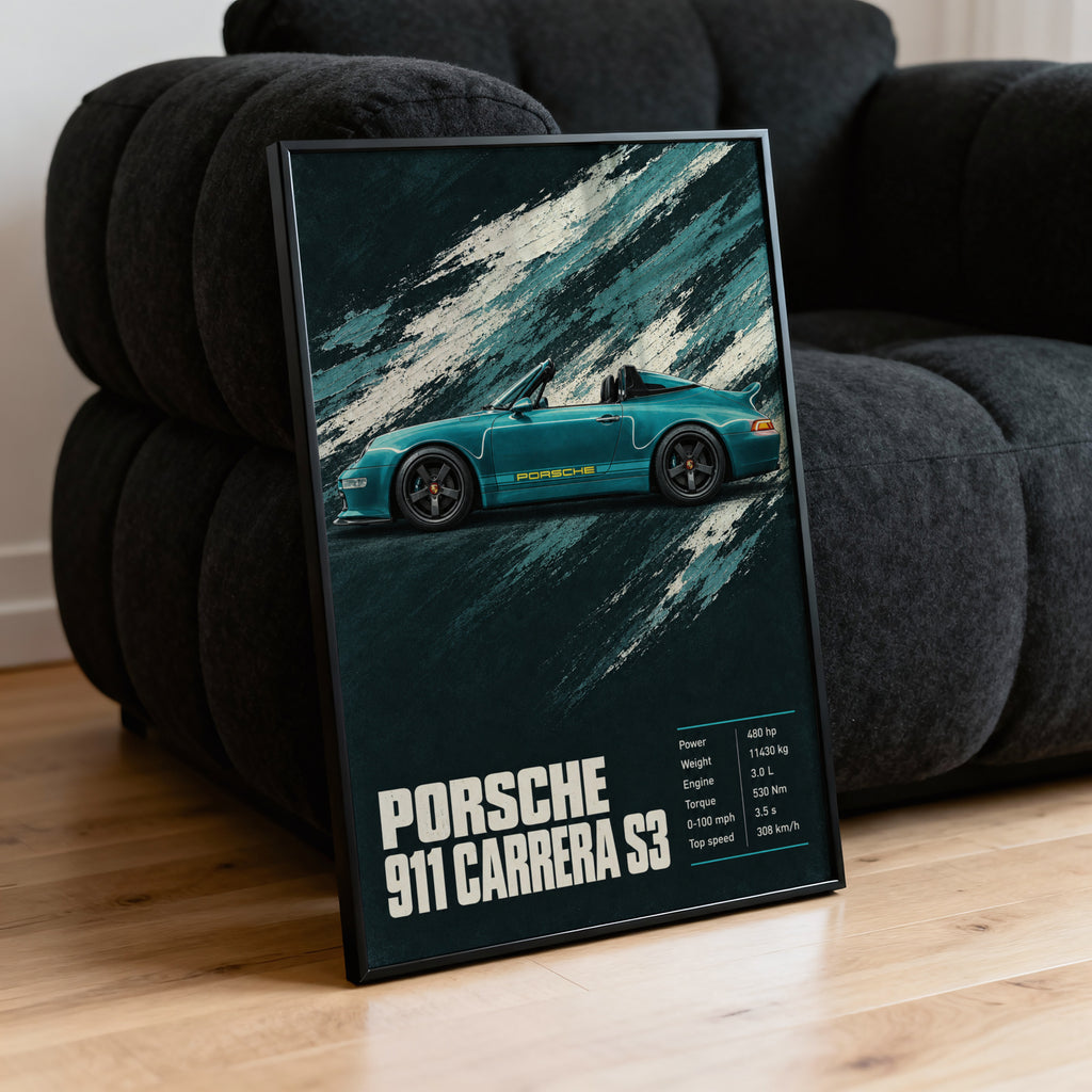 Vintage Print, Porsche 911 Carrera S3 Wall Art