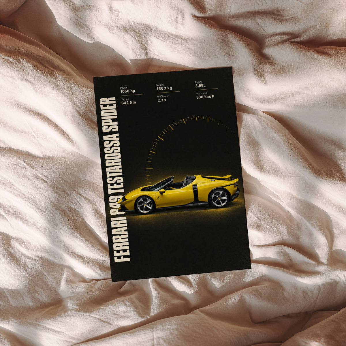 Vintage Ferrari Print, Yellow Supercar Wall Art