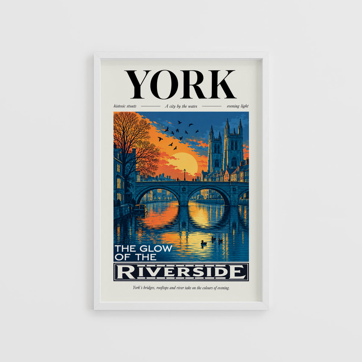 Vintage York Poster, England Travel Wall Art, Riverside