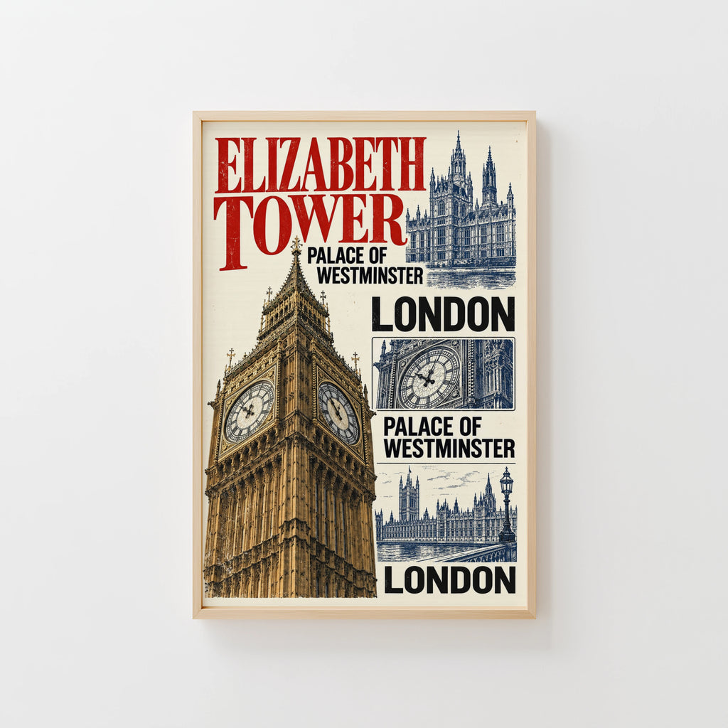 Vintage Elizabeth Tower Poster, London Wall Art