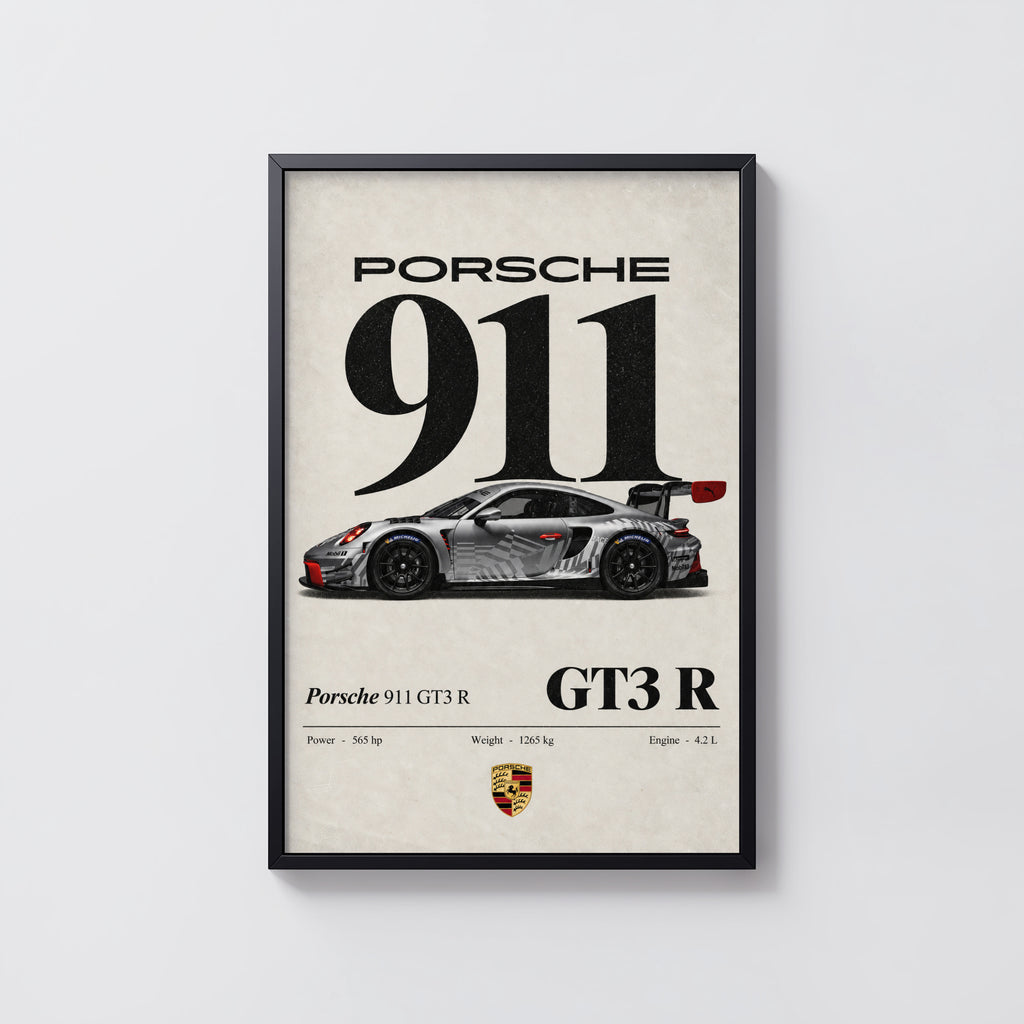 Vintage Porsche 911 GT3 R Print, Car Wall Art