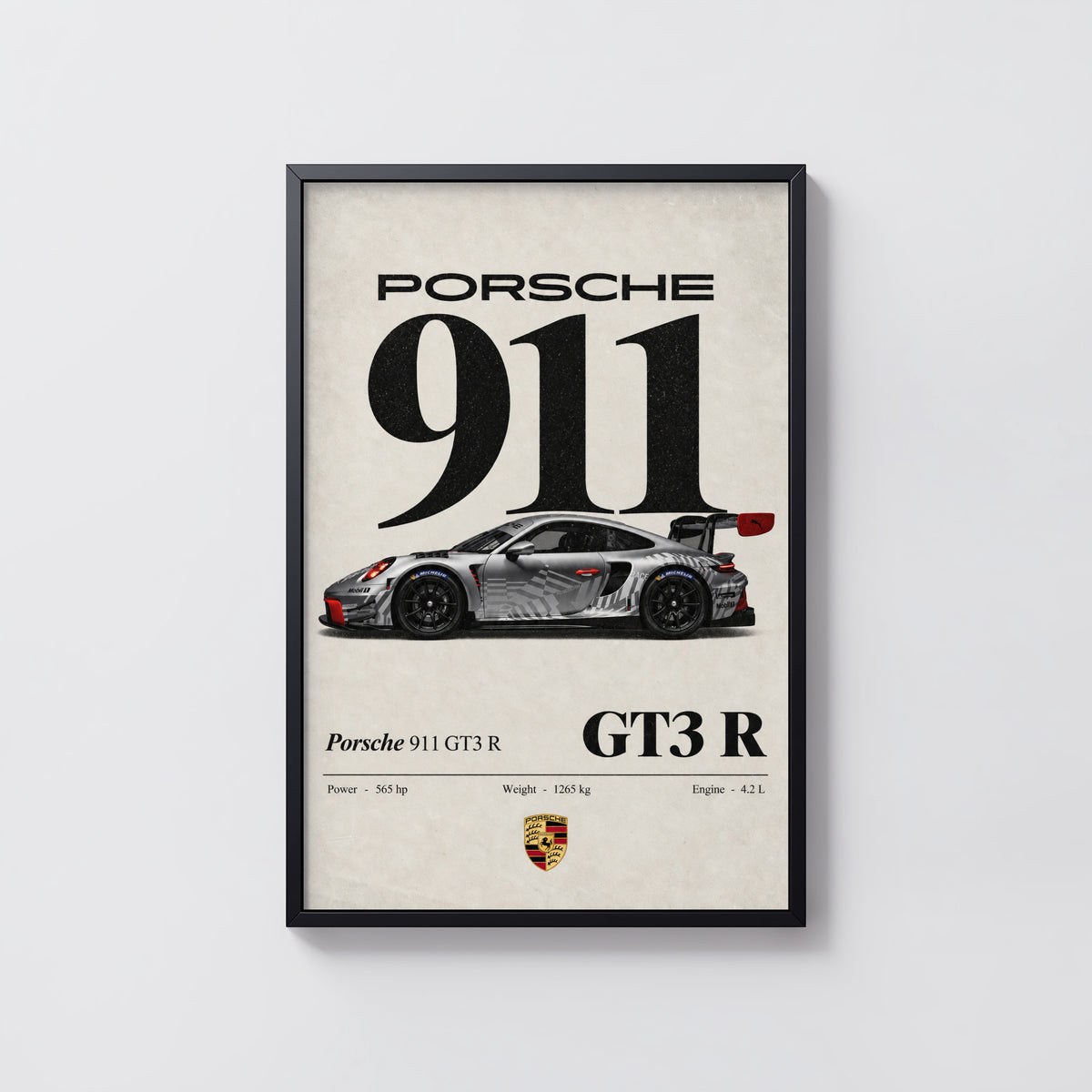 Vintage Porsche 911 GT3 R Print, Car Wall Art