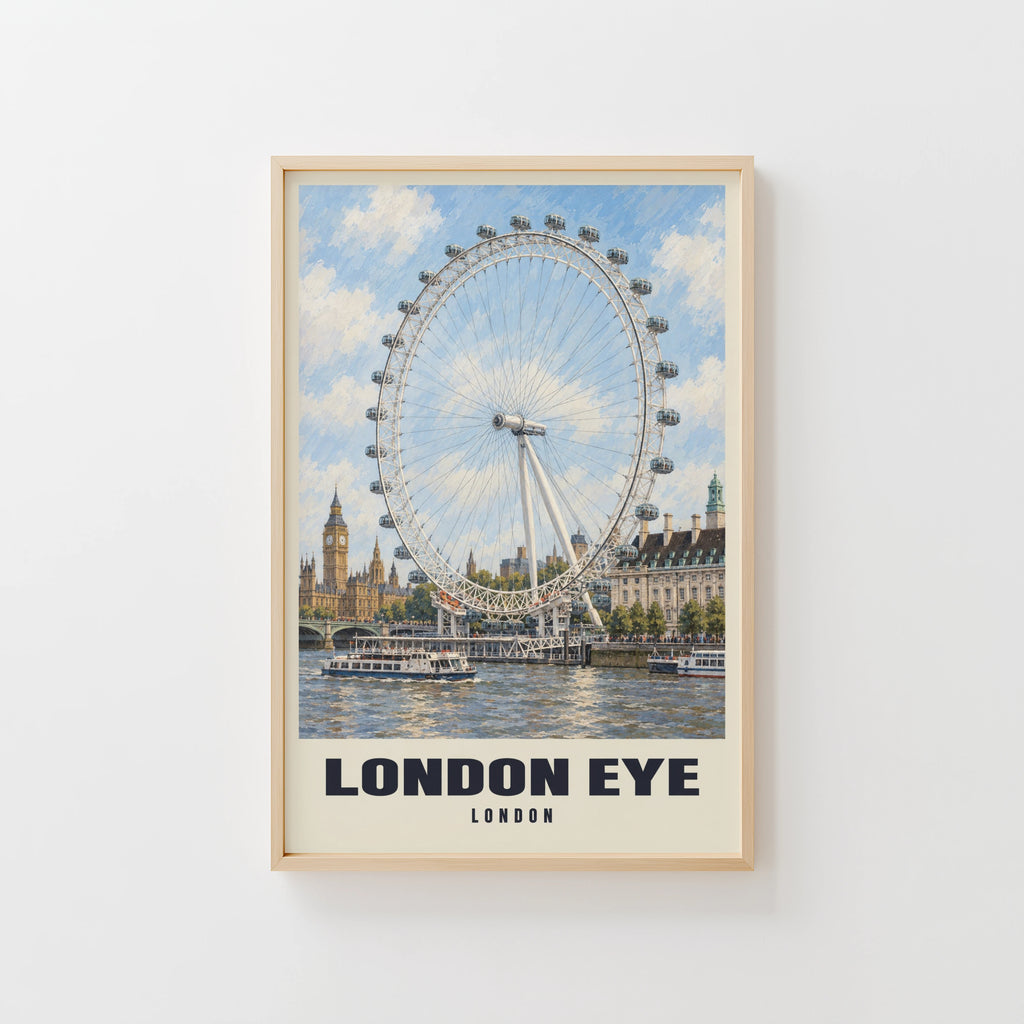 Vintage London Eye Poster, Thames Wall Art, England Print