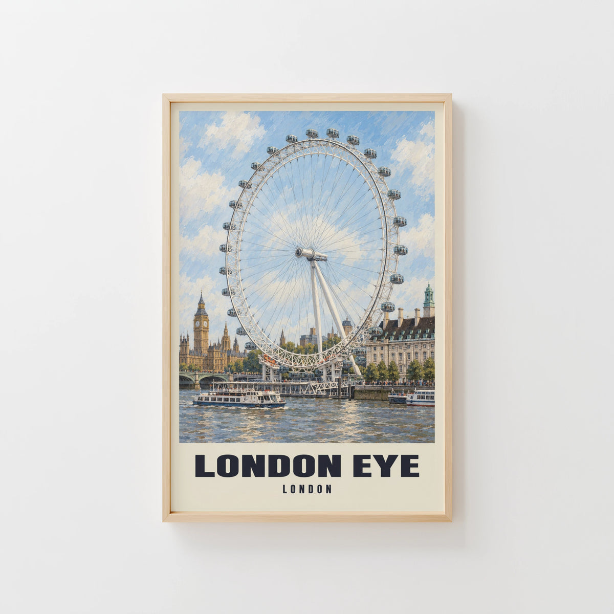 Vintage London Eye Poster, Thames Wall Art, England Print