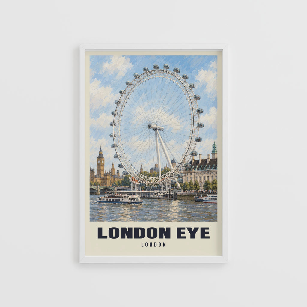 Vintage London Eye Poster, Thames Wall Art, England Print