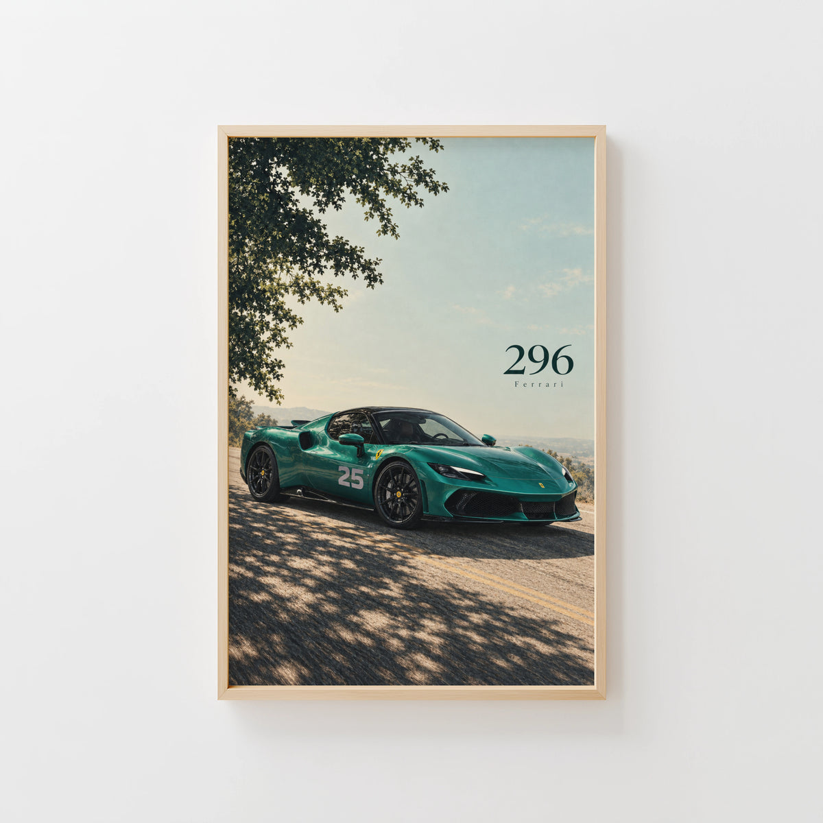Vintage Ferrari 296 Car Print, Teal Green Wall Art