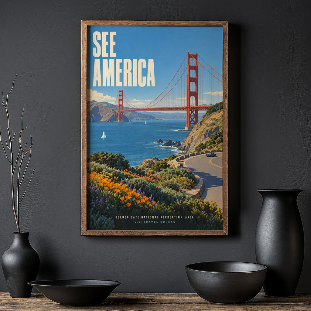 Vintage Golden Gate Bridge Poster, San Francisco Print