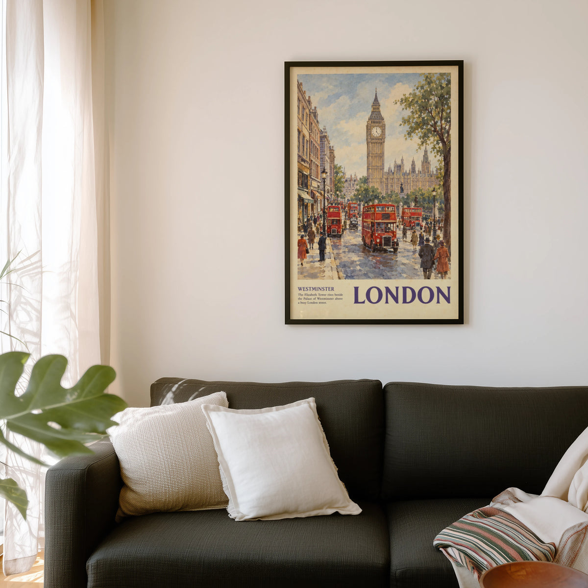 Vintage London Poster, Westminster Wall Art, Big Ben Print