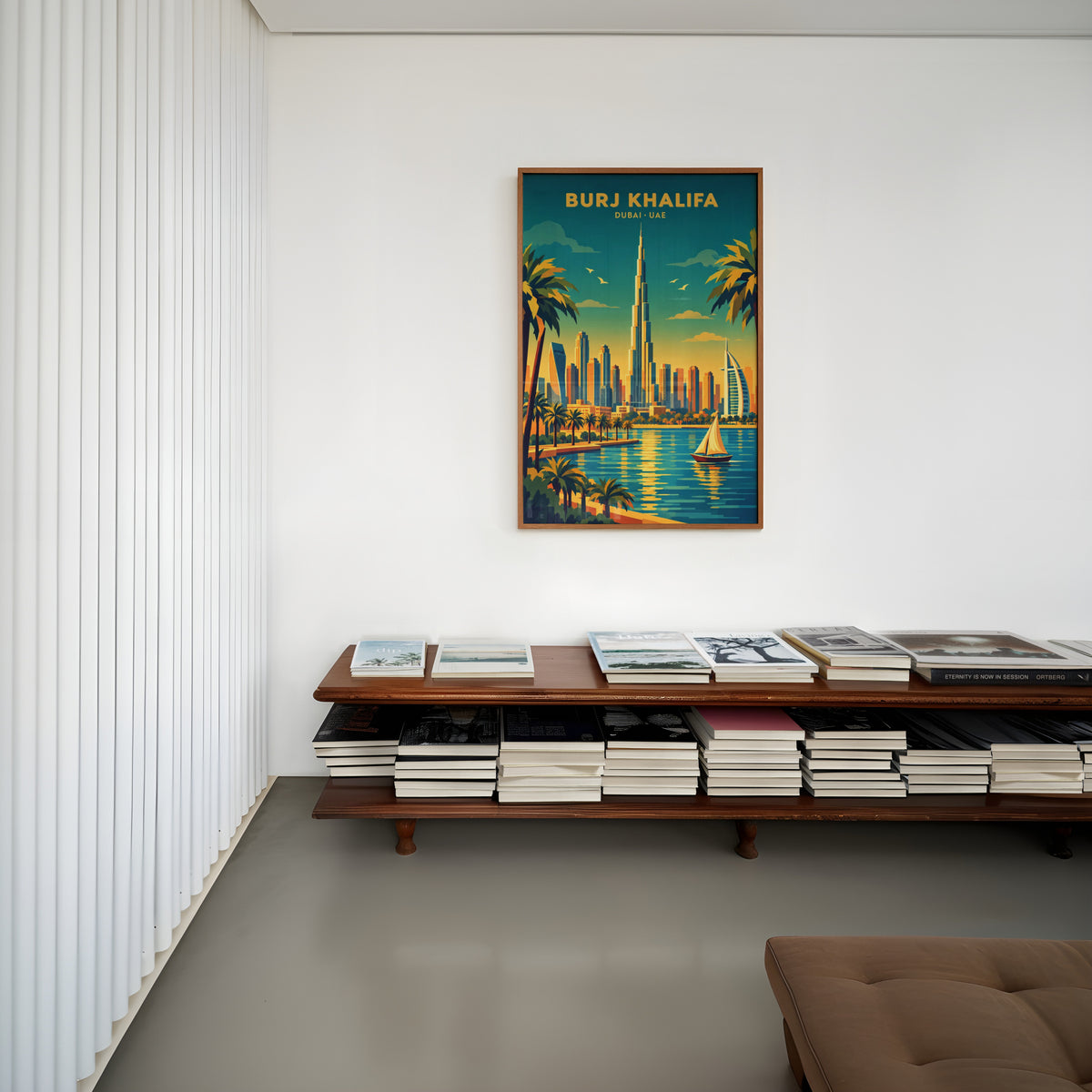 Vintage Dubai Poster, Burj Khalifa Wall Art, UAE Print
