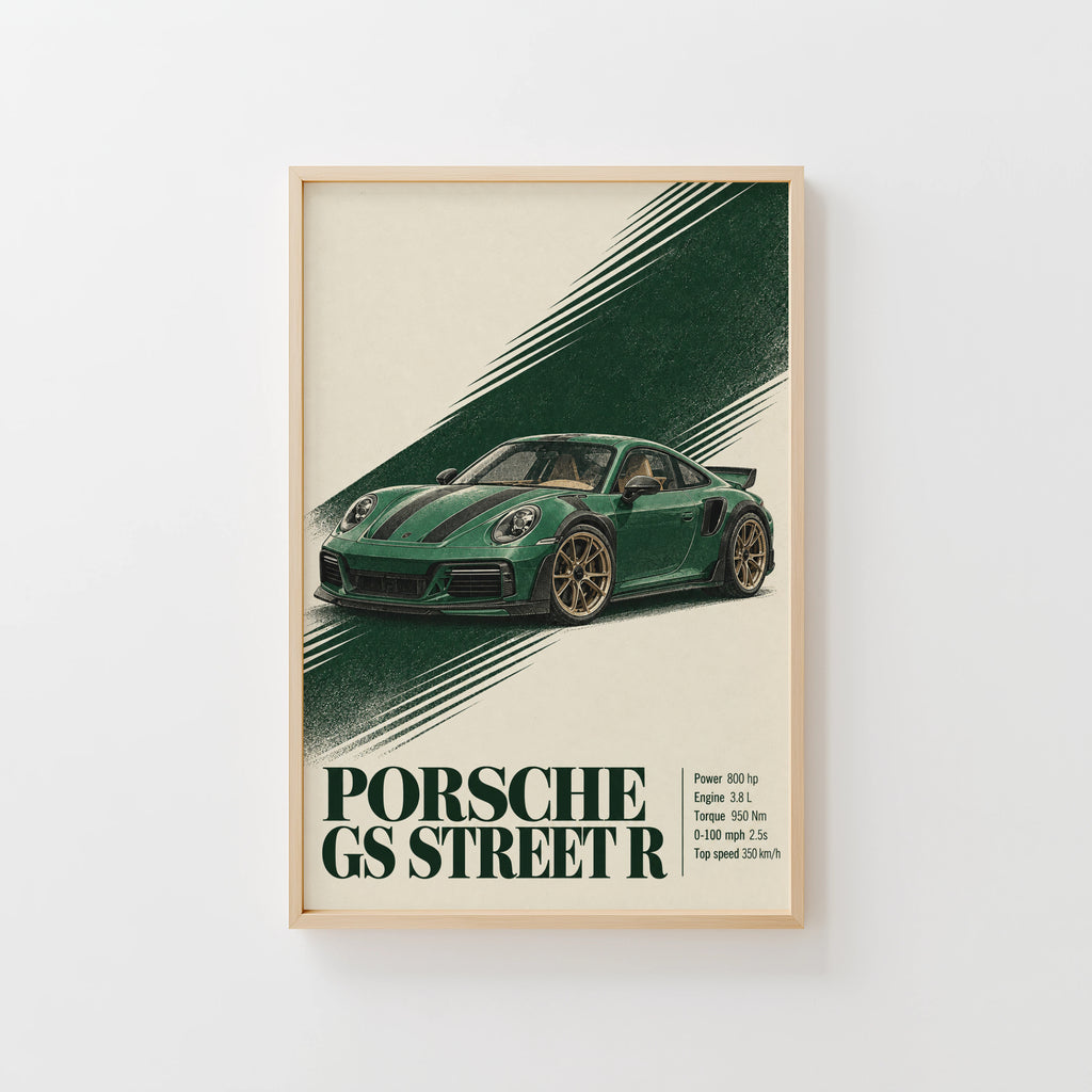 Vintage Porsche GS Street R Print, Green Car Art