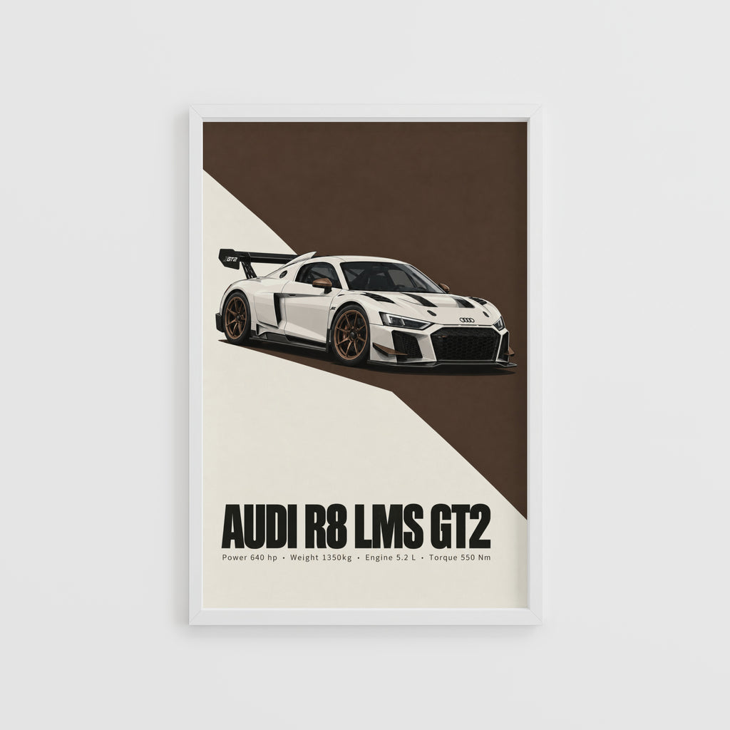 Vintage Audi R8 LMS GT2 Print, Race Car Wall Art