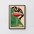 Vintage Ruby Cocktail Print Poster, Bar Cart Wall Art