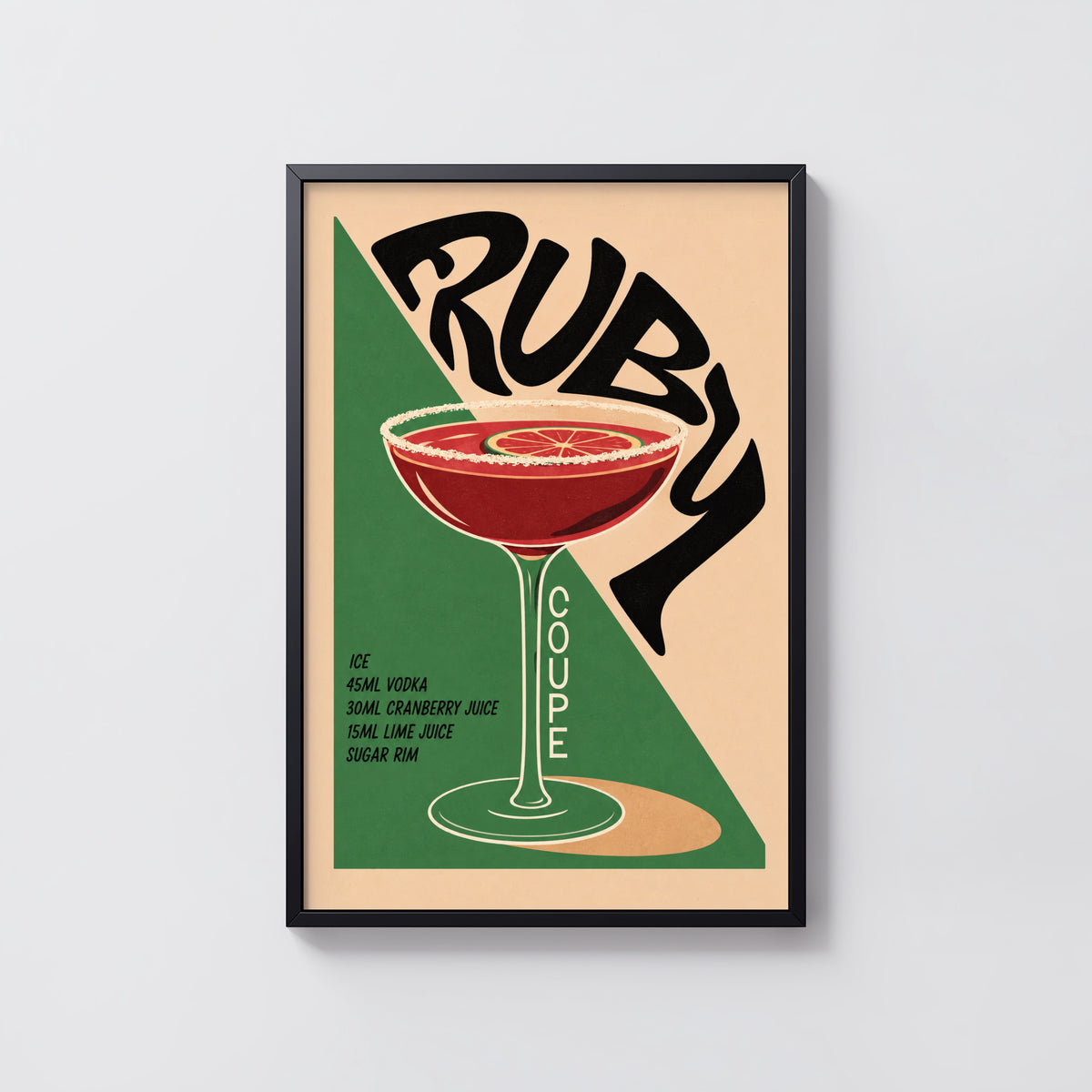 Vintage Ruby Cocktail Print Poster, Bar Cart Wall Art