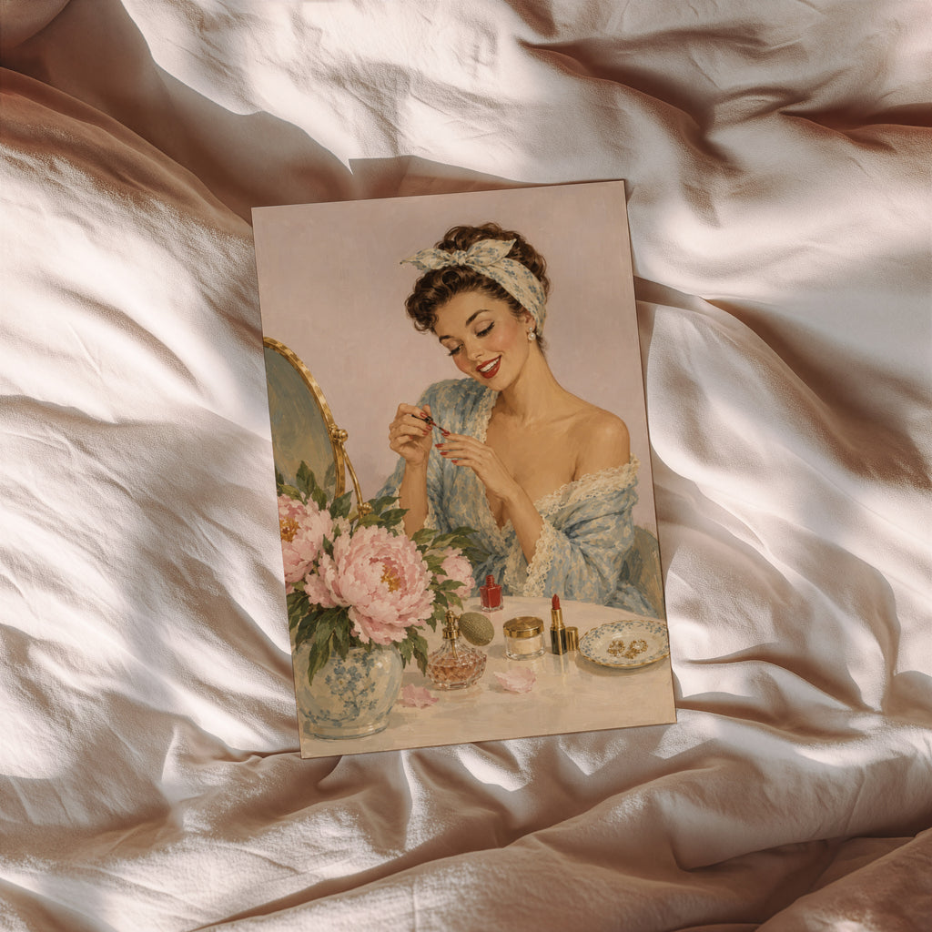 Vintage Bathroom Print Poster, Retro Pin Up Wall Art
