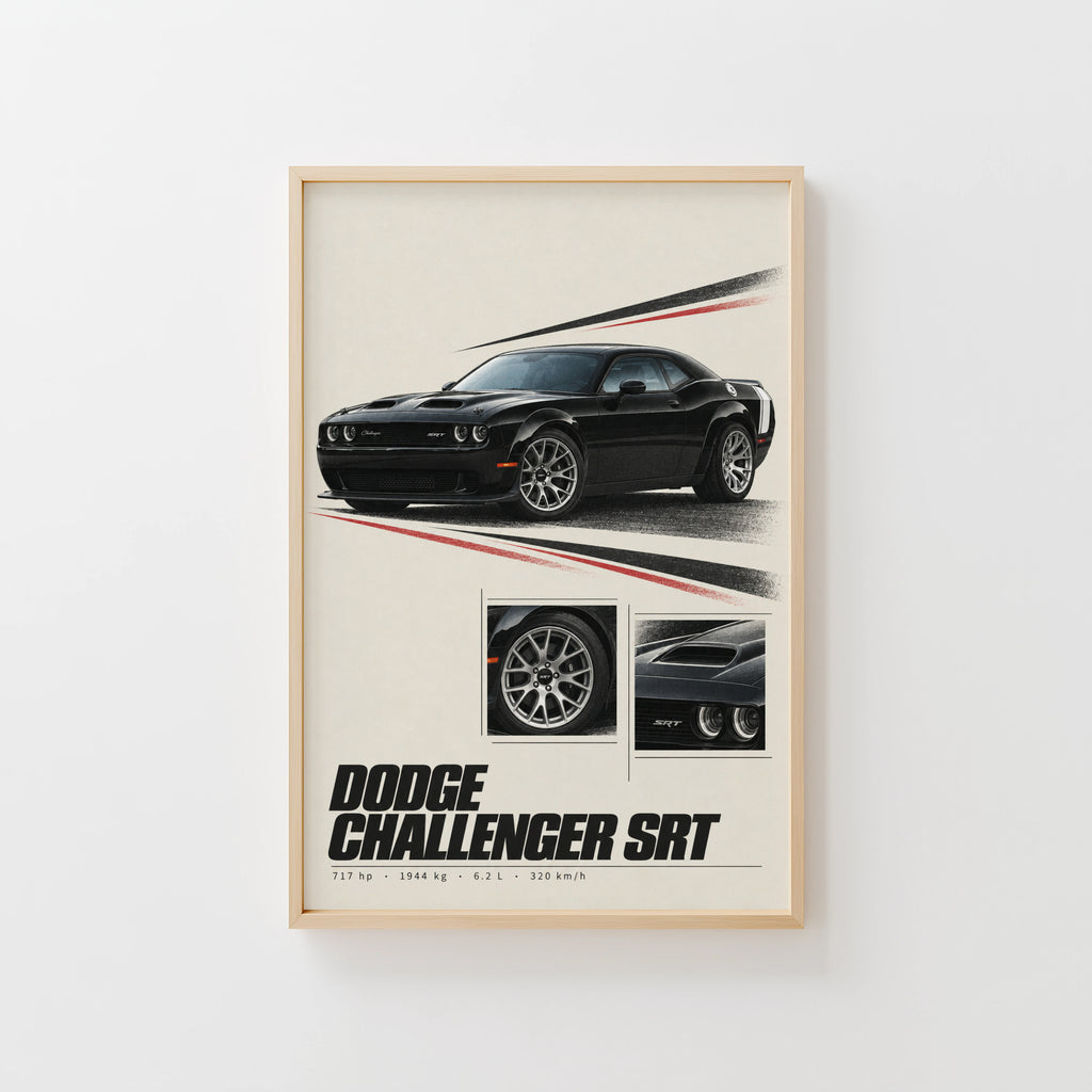Vintage Dodge Challenger SRT Print, Muscle Car Art