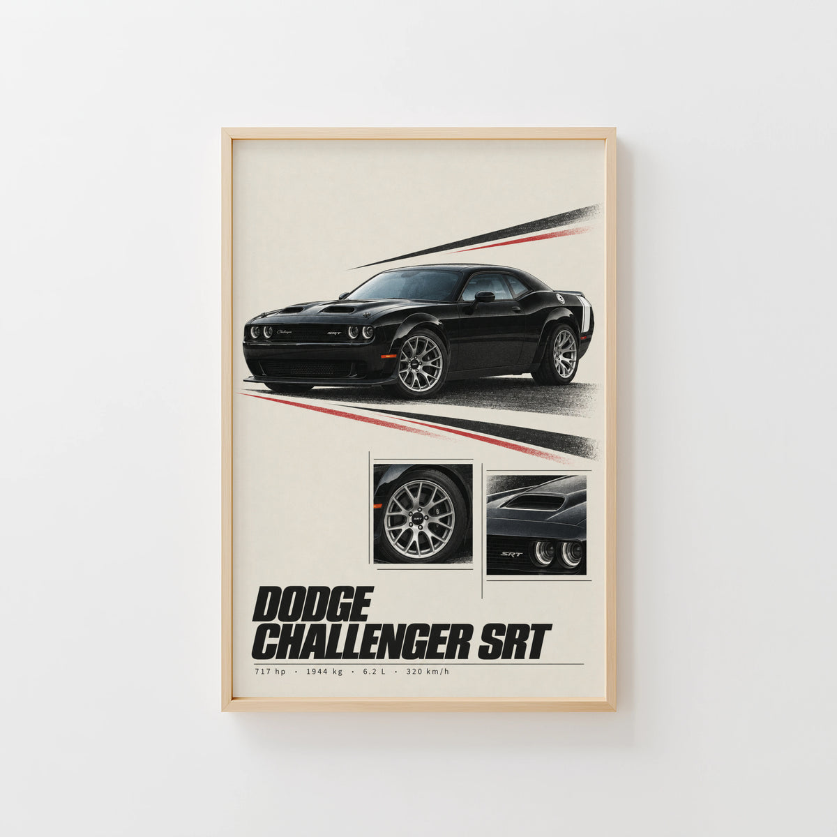 Vintage Dodge Challenger SRT Print, Muscle Car Art