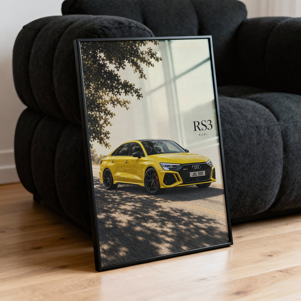 Vintage Audi RS3 Print, Yellow Car Wall Art