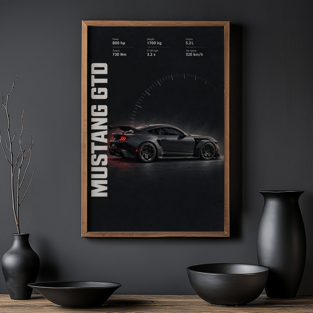 Vintage Mustang GTD Print, Muscle Car Wall Art