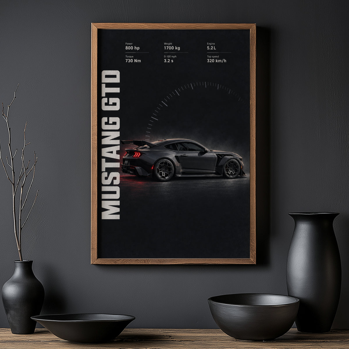 Vintage Mustang GTD Print, Muscle Car Wall Art