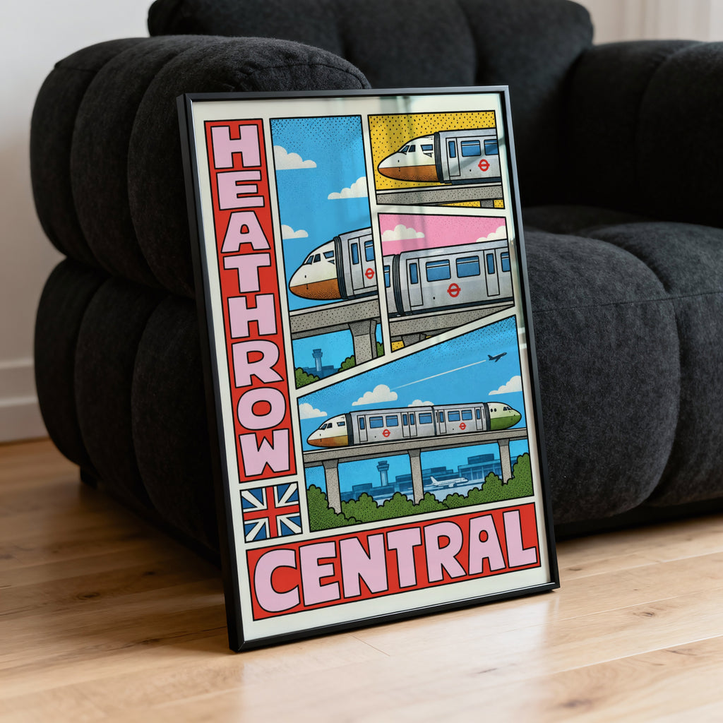 Vintage Heathrow Central Poster, London Tube Wall Art