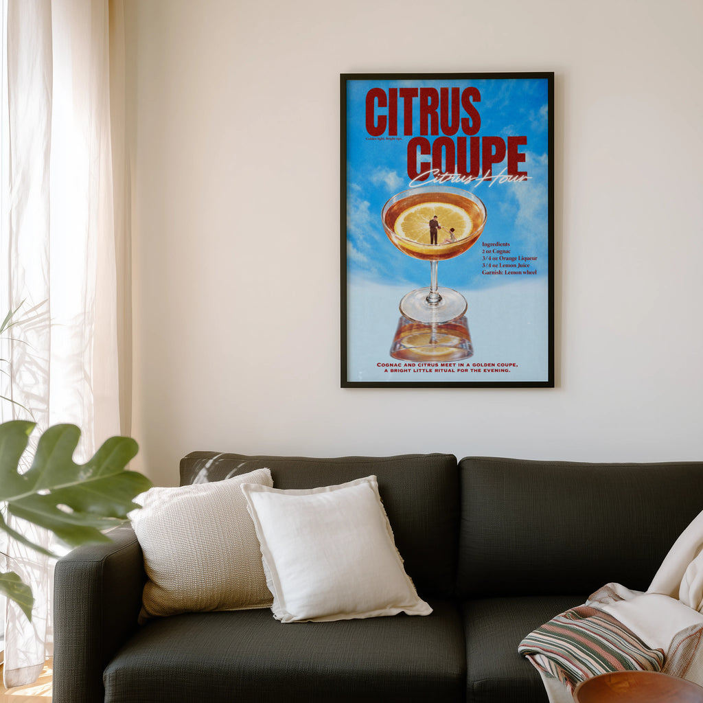 Vintage Citrus Coupe Cocktail Print Poster, Bar Art