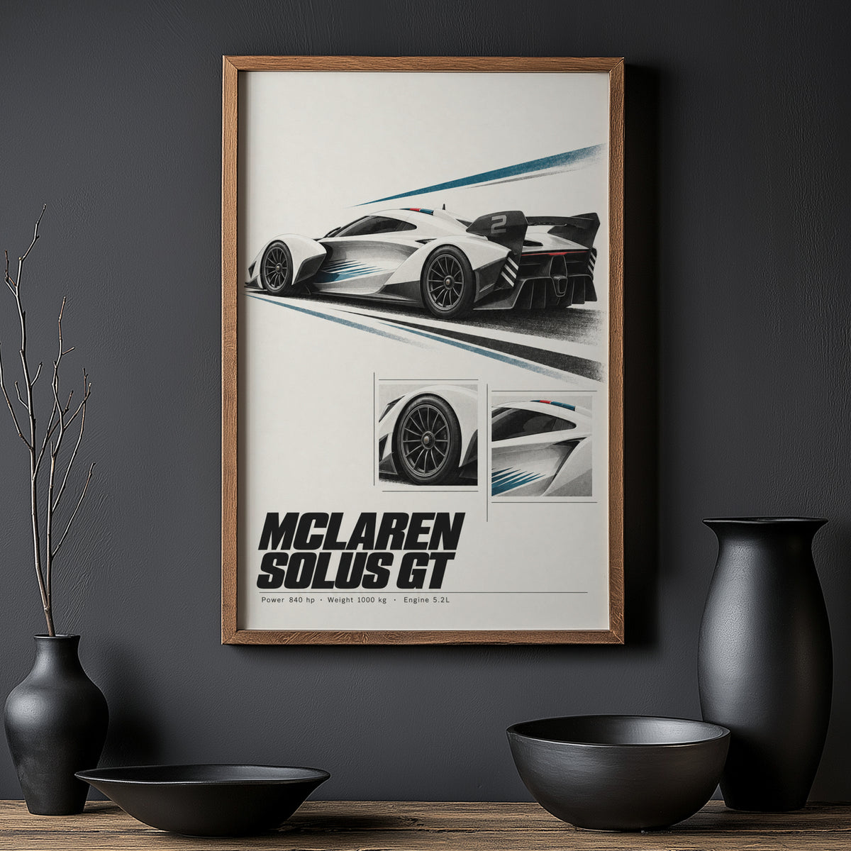 Vintage McLaren Solus GT Print, Supercar Wall Art